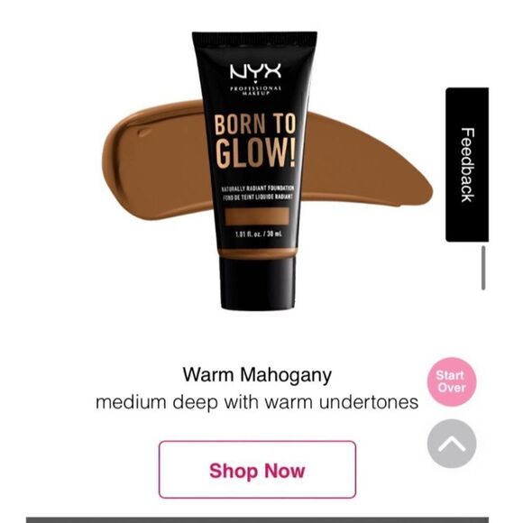 5/$15 SALE NEW NYX Born To Glow Raidiant Foundation Warm Mahogany 30 ml - Picture 2 of 5